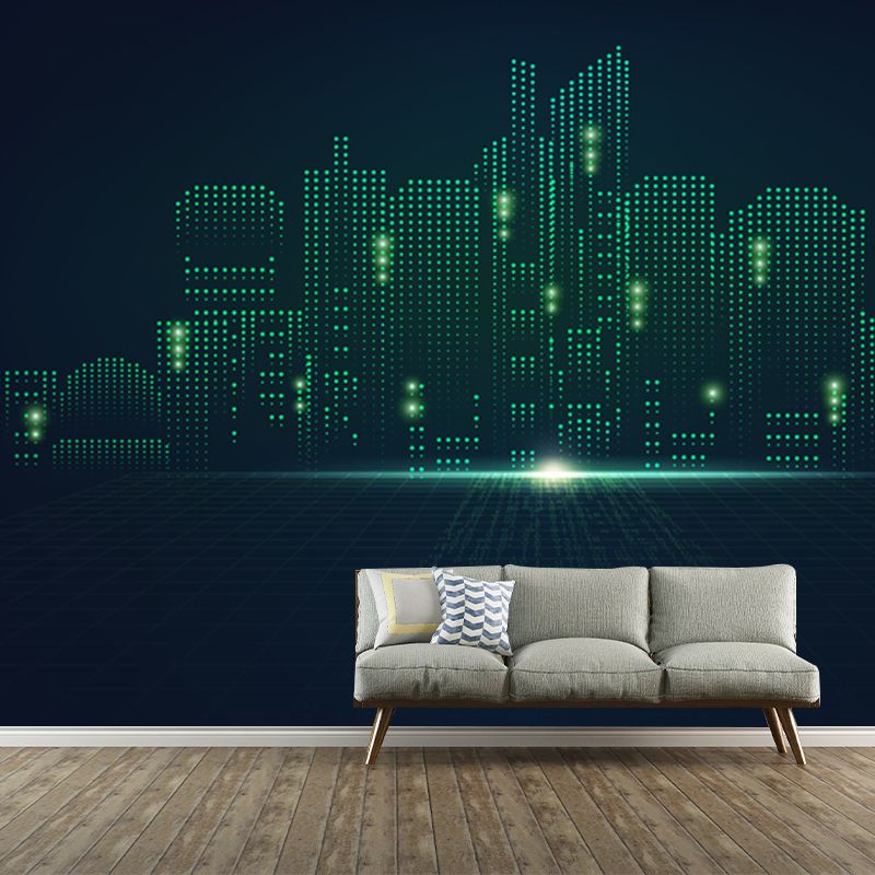 Stain Resistant Urban Buildings Mural Wallpaper Non-Woven Fictional Wall Decor for Girls Room