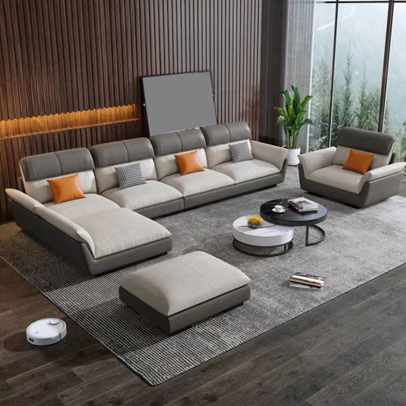 Scandinavian Stain-Resistant Faux Leather L-Shape Cushion Back Sofa