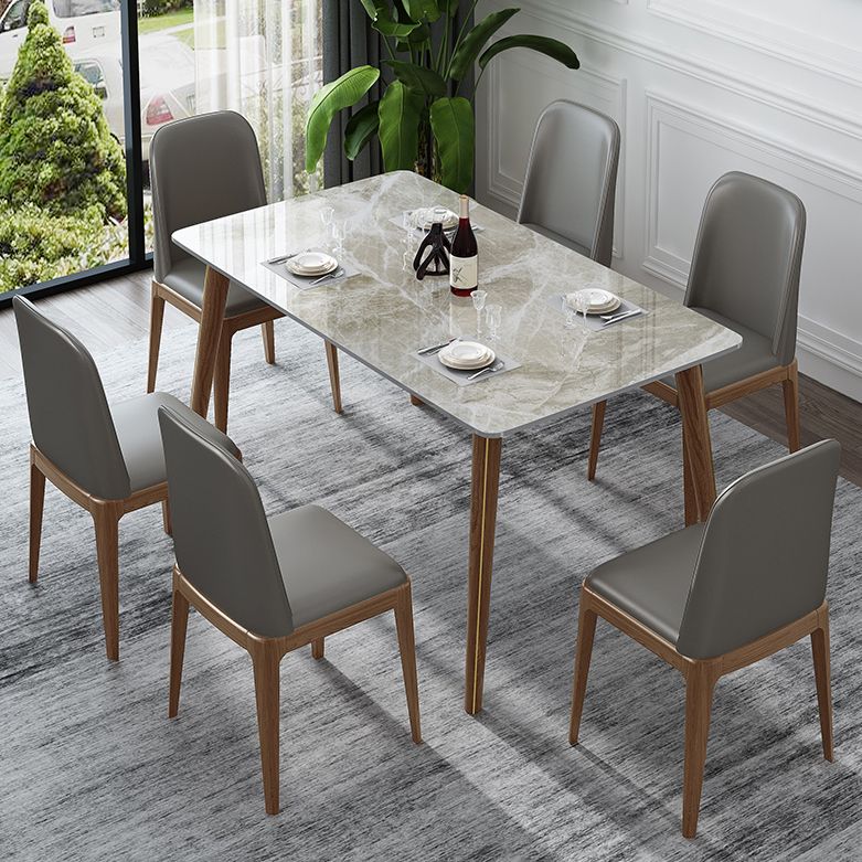 Mesa de comedor de piedra sinterizada con 4 patas, base de madera de fresno, mesa rectangular para el hogar