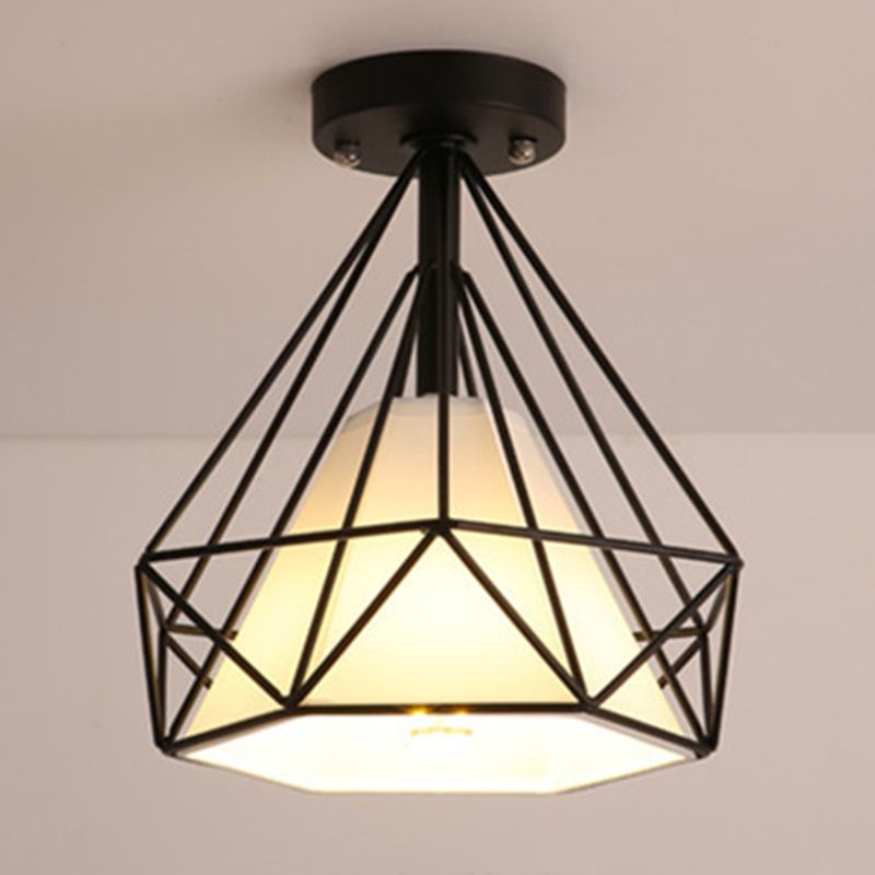 Industrial Style Geometry Shape Ceiling Light Metal 1 Light Ceiling Light for Restaurant