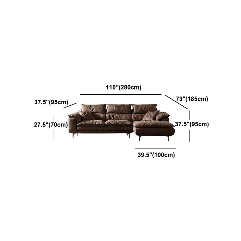Fabric Pillow Top Arm Sectional Sofa 37.4"High Cushion Back Sofa,Brown
