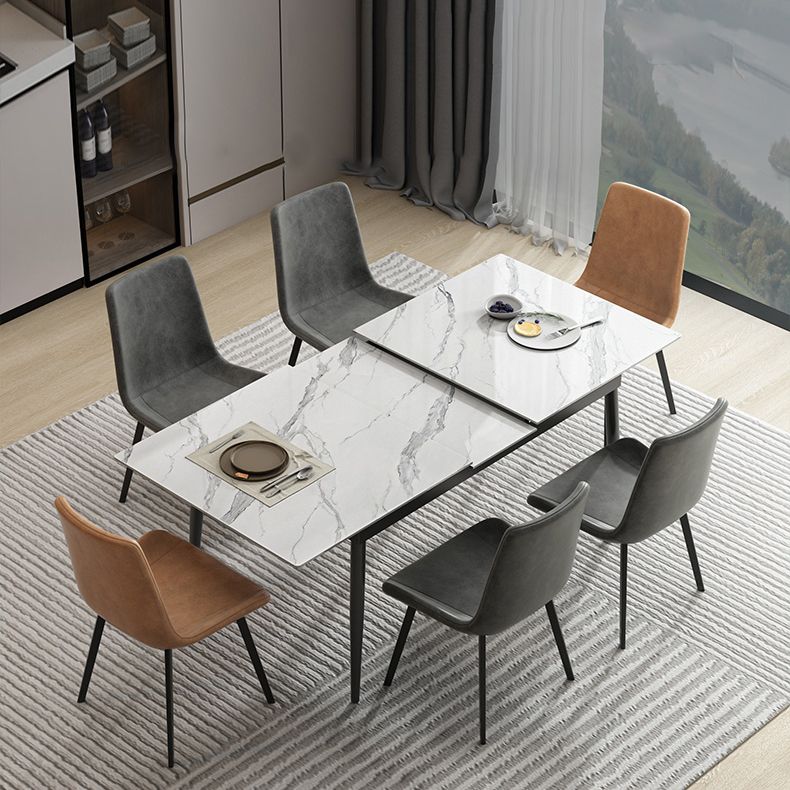 Industrial Rectangle Dining Site Table Stone Top Extendable Trestle Dining Table