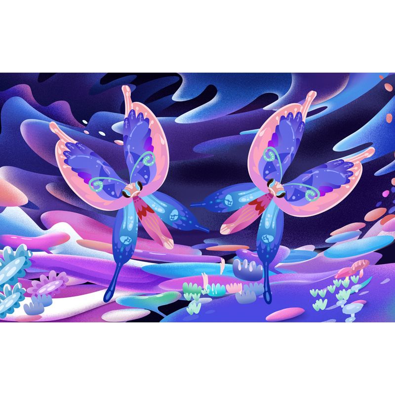Magic Twin Butterfly Mural Decal for Kids Room Animal Wall Decor, Custom Size Available