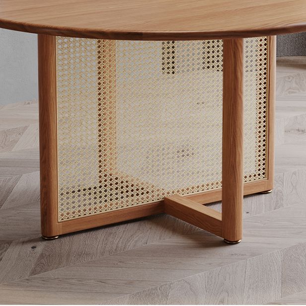 Modern Solid Wood Dining Table Rattan Pedestal Dining Table for Dining Room
