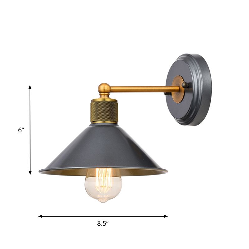 Cone Shade Wall Mounted Lamp Vintage Style Metal 1 Bulb Black and Gold Wall Sconce Lighting