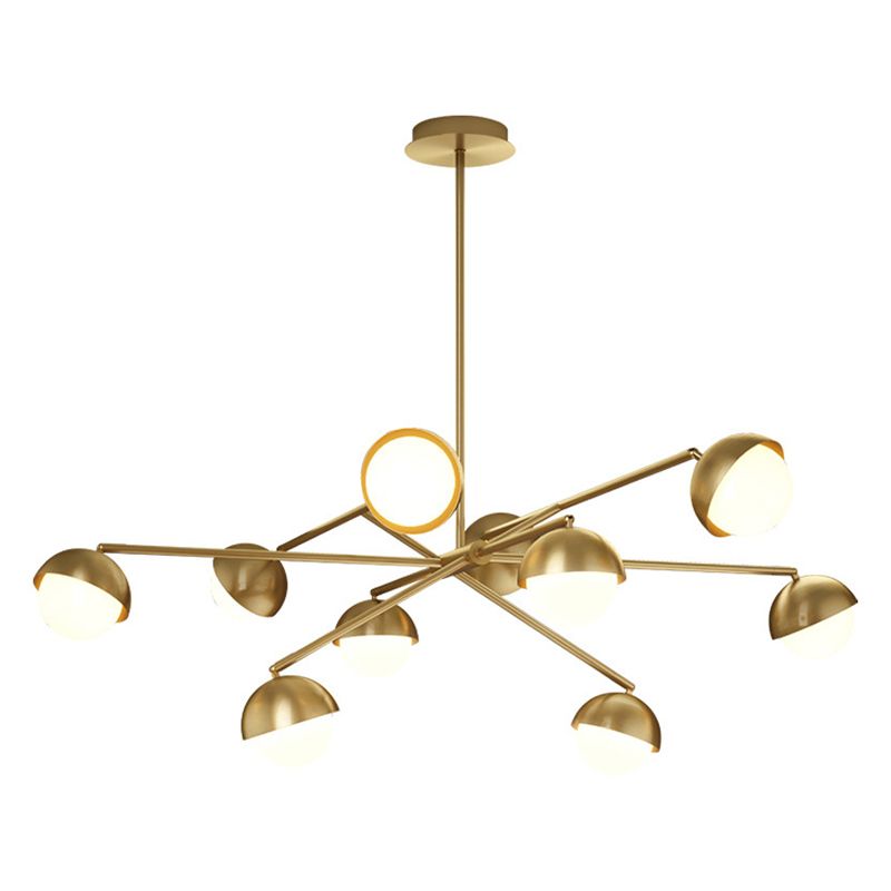 Postmodern Sputnik Chandelier Metal Living Room Pendant Light with White Glass Shade