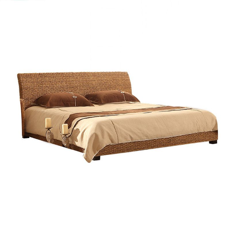 Tropical Rattan Standard Bed with Headboard Bed and Beech Legs