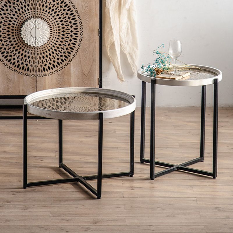 French Country Side Table Glass Top Single Accent Side Table