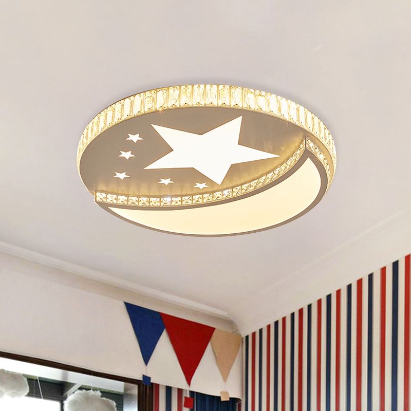 Star and Moon Crystal Flush Light Contemporary LED Bedroom Flush Mount Recessed Lighting in White