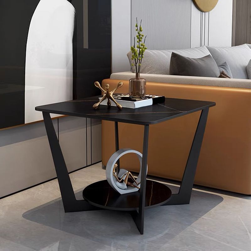 Modern Square Side Table Slate Sofa Corner Table with Storage