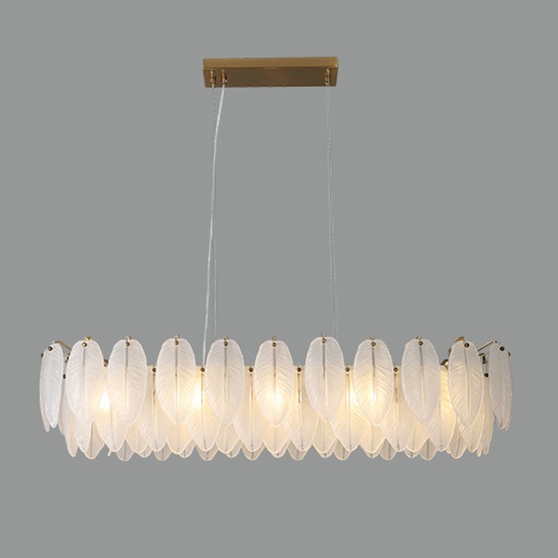 Gold Modern Metal Ceiling Lamp Feather Shape Island Light with Glass Shade for Living Room