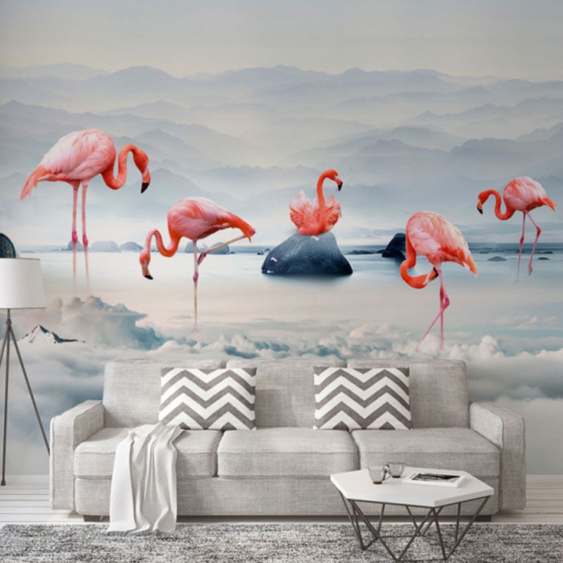 Illustration Flamingo Mural Wallpaper Whole Wall Art for Girl's Bedroom, Made to Measure