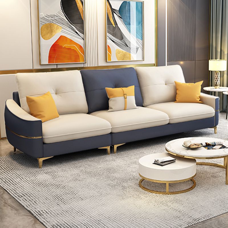 Square Arm Faux Leather Furniture Sectionals in Blue and White