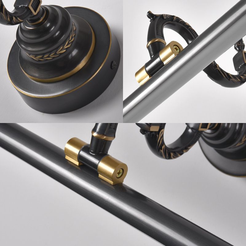 Rotatable Linear Vanity Mirror Light Metal Vintage Wall Mount Lighting in Antique Brass/Black, 14"/18"/23" W
