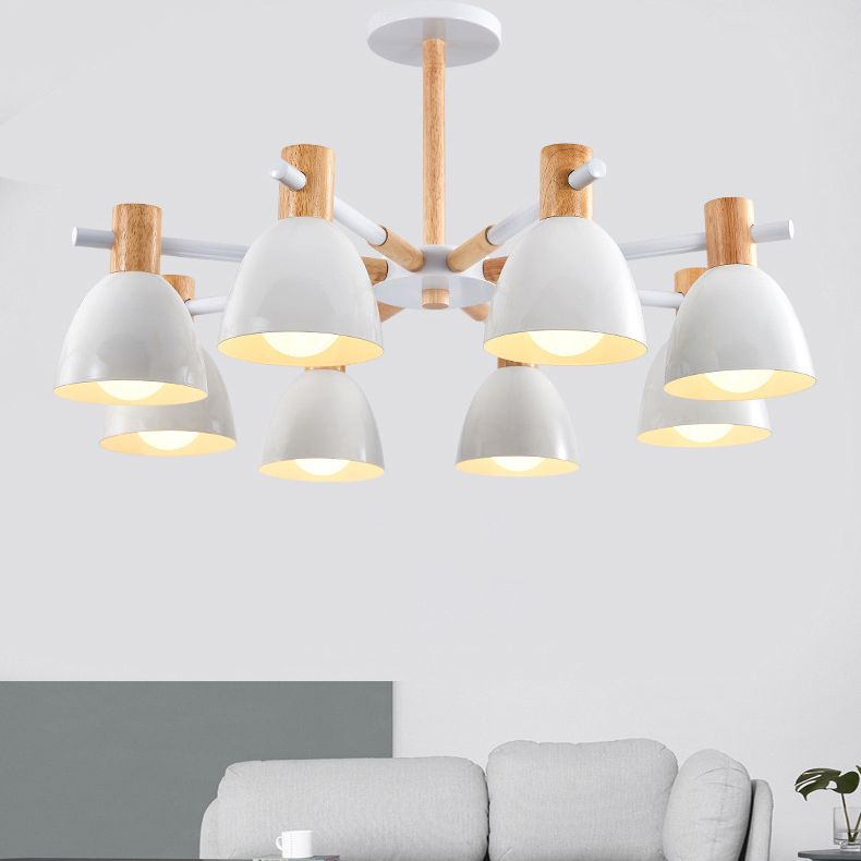 Modern Creative Sputnik Pendant Light Wooden Macaron Chandelier with Wrought Iron Shade