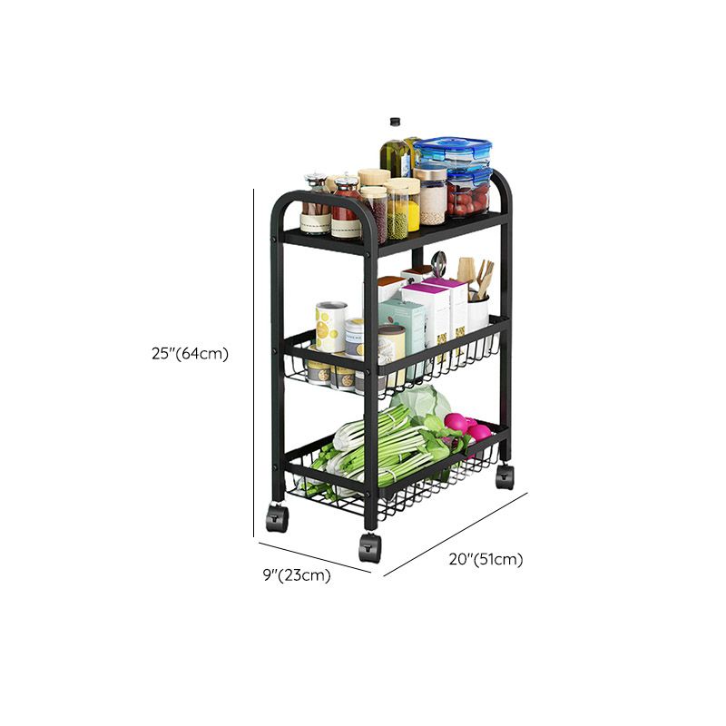 Open Storage Prep Table with Basket Kitchen Trolley in Black