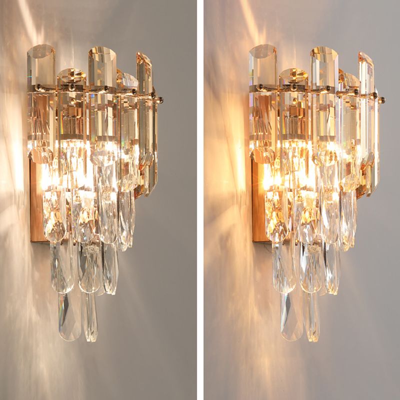 Pronzo della parete geometrica cristallina in moderna luce da parete a 2 luci in stile di lusso per spazi interni