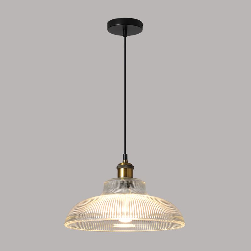 1-Light Drop Lamp Vintage Brass Glass Shaded Restaurant Suspension Pendant Light