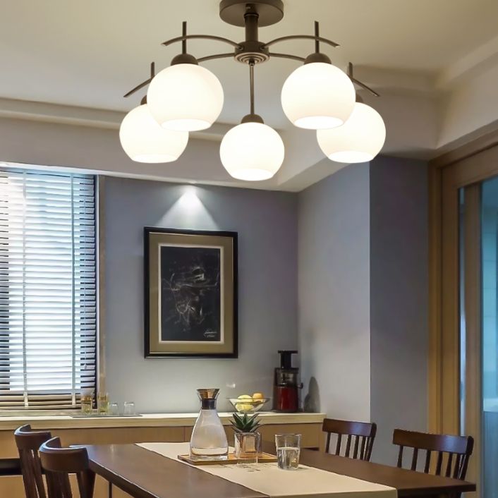 Light de plafond en métal avec du lait blanc givré en verre ombre ouverte globe semi-flinaire Mount Light pour le salon