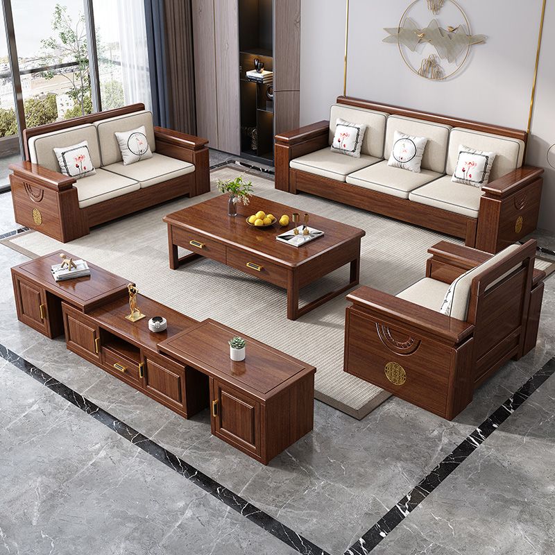 Contemporary Solid Wood Frame Sofa in Brown Cotton Blend Sofa