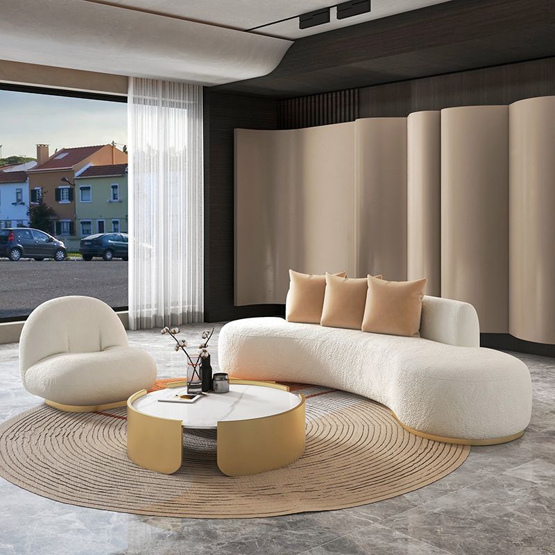 Curved 1/2/3/4-seater Sofa Modern Fabric Armless Sofa in White