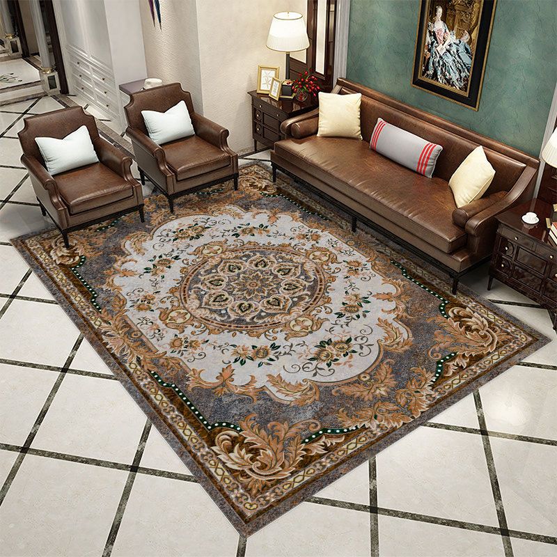 Victoria Medallion Design Rug Polyester Area Carpet Non-Slip Backing Indoor Rug for Home Decoration