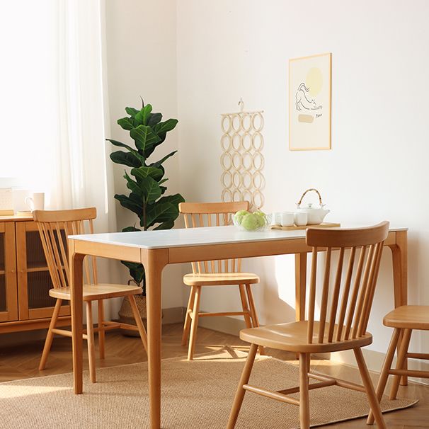 51'' Sintered Stone Rectangle Table Medieval Modern Table with Beech Wood 4 Legs