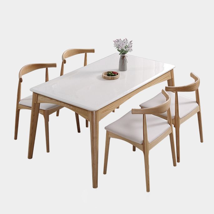 Simple Style Marble Dining Table 4 Legs Base Rectangle Table for Kitchen
