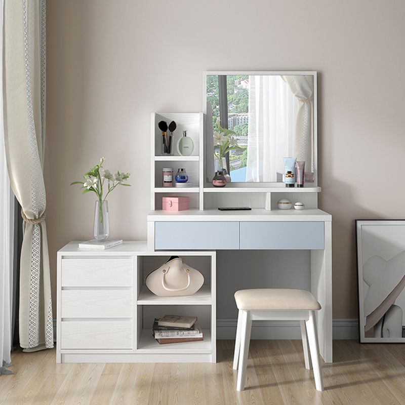 15.74" Wide Vanity Tables Wood Makeup Table with 5 Storage Drawers and Mirror