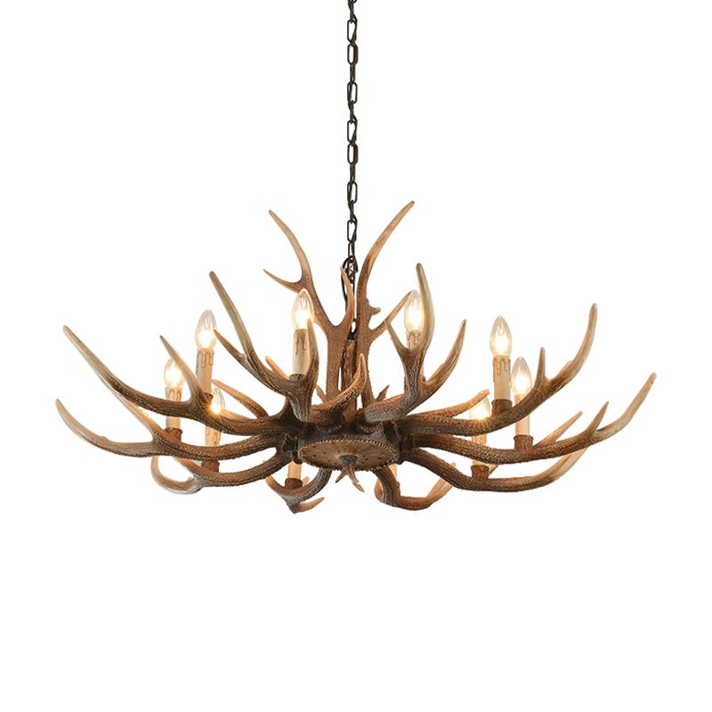 Resin Brown Hanging Chandelier Candelabra 4/6/8-Bulb Traditional Suspension Light for Living Room