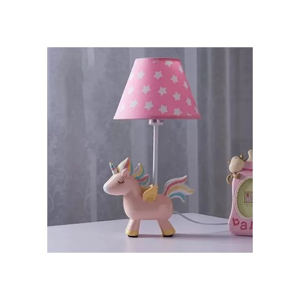 Animal Unicorn Desk Lamp Resin 1 Light Pink Desk Light with Fabric Shade for Girls Bedroom