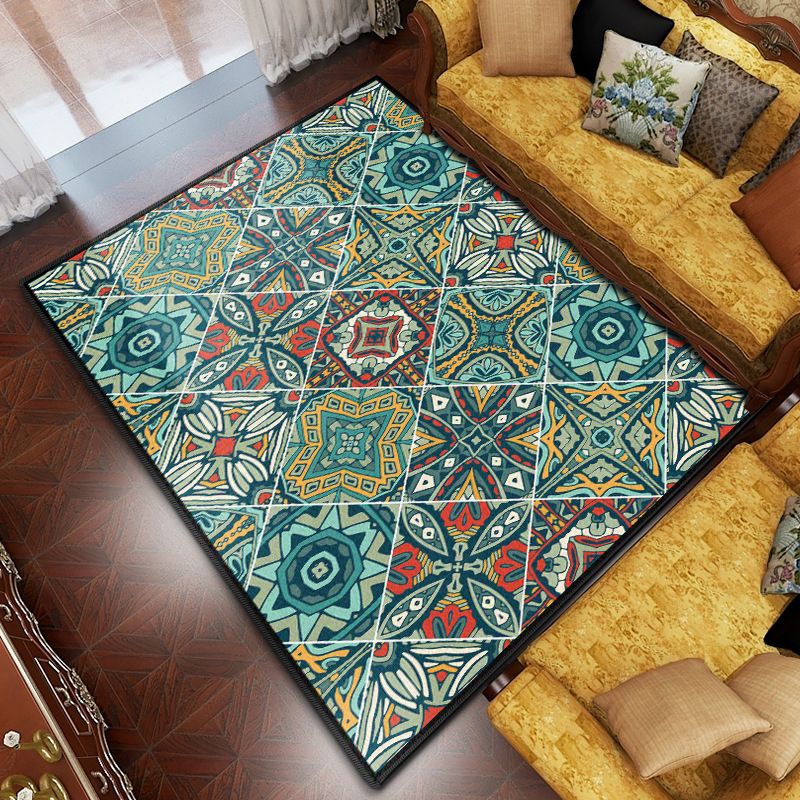 Green Bohemian Rug Polyester Graphic Rug Non-Slip Backing Rug for Living Room