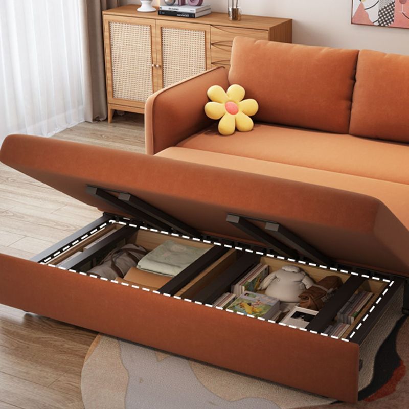 Contemporary Convertible Bed Sofa Couch with Pillows in Orange