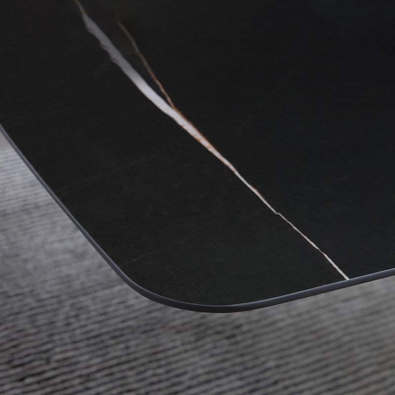 Glam Style Rectangular Slate with Trestle Base Black Foot Coffee Table