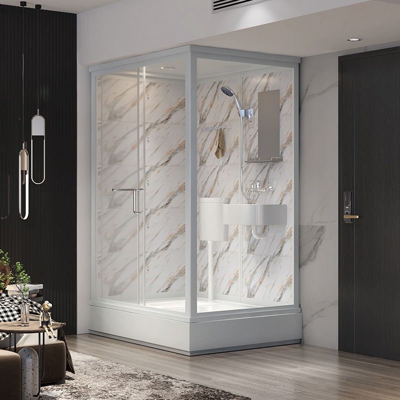 Single Sliding Frosted Glass Shower Enclosure Framed Shower Enclosure in White