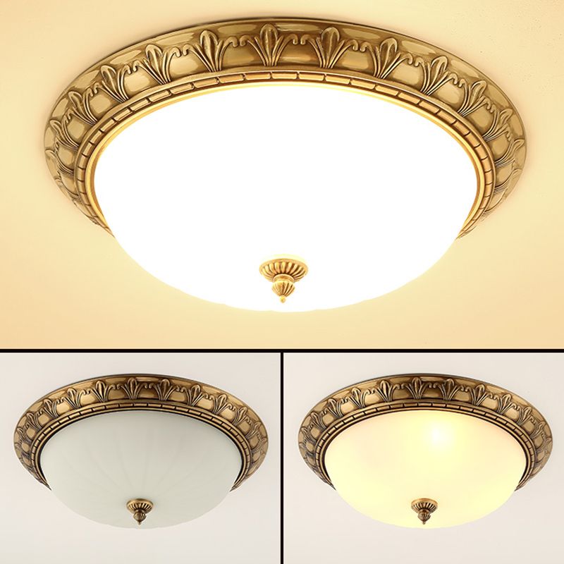 Traditional Glass 1-Light Flush Light Bowl Ceiling Mounted Light for Bedroom