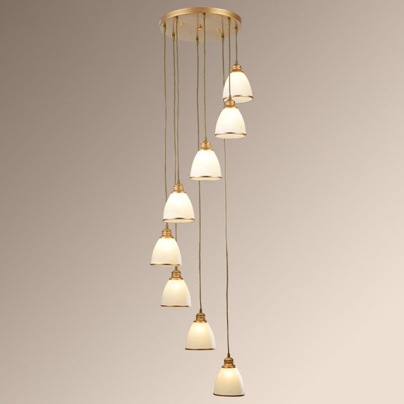 Spiral Bell Shade Trap Trap Hangende lichte crème Glas Glas Simplicity Multi Light Pendant