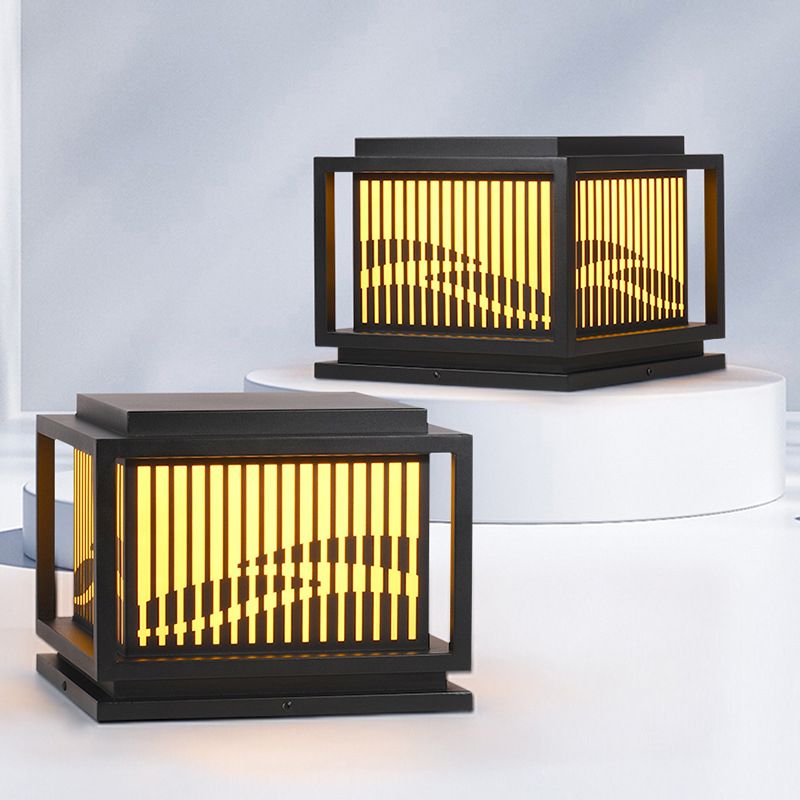 Metal Rectangle Shape Waterproof Pillar Lamp Modern 1 Light Outdoor Light in Black