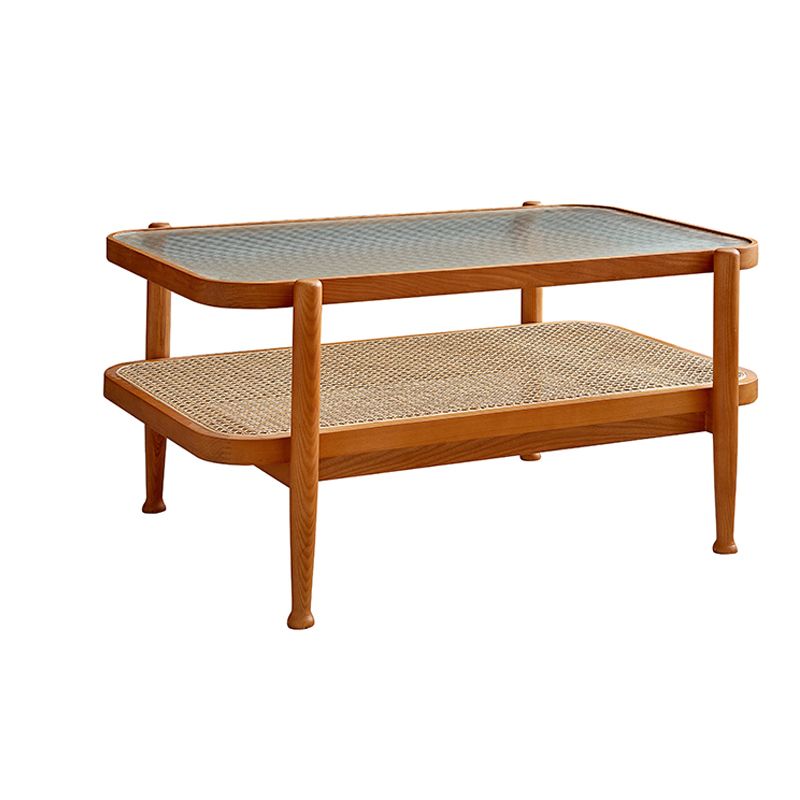 Modern 4 Legs Wood Base Glass Round Top Coffee Table for Apartment