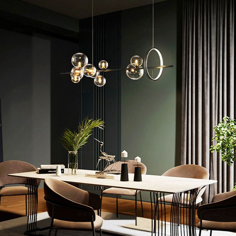 Luces de lámparas de la isla contemporánea Sphere Glass Island Lights en negro