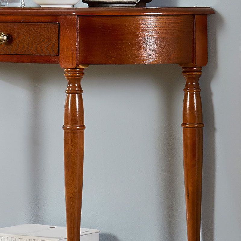 Rubbered Wood Half Moon Console Table Mid-Century Modern Accent Table for Hall