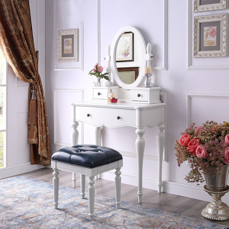 15.74" Wide Birch Vanity Set with Stool Make-up Vanity with Drawer and Mirror