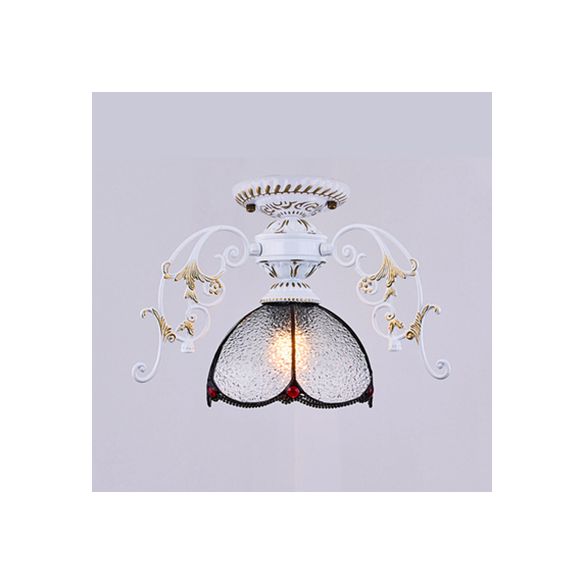 Plafonnier pétale traditionnel avec abat-jour en verre teinté, 1 diamant bleu clair/semi-encastré givré en noir/blanc