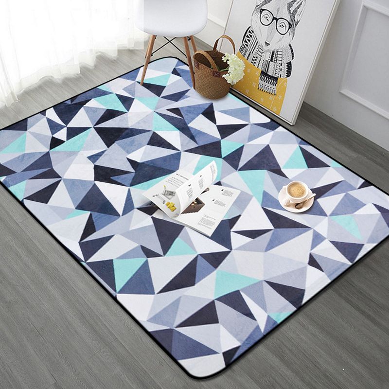 Funky Geometric Pattern Rug Blue Modernist Rug Polyester Washable Pet Friendly Anti-Slip Carpet for Living Room