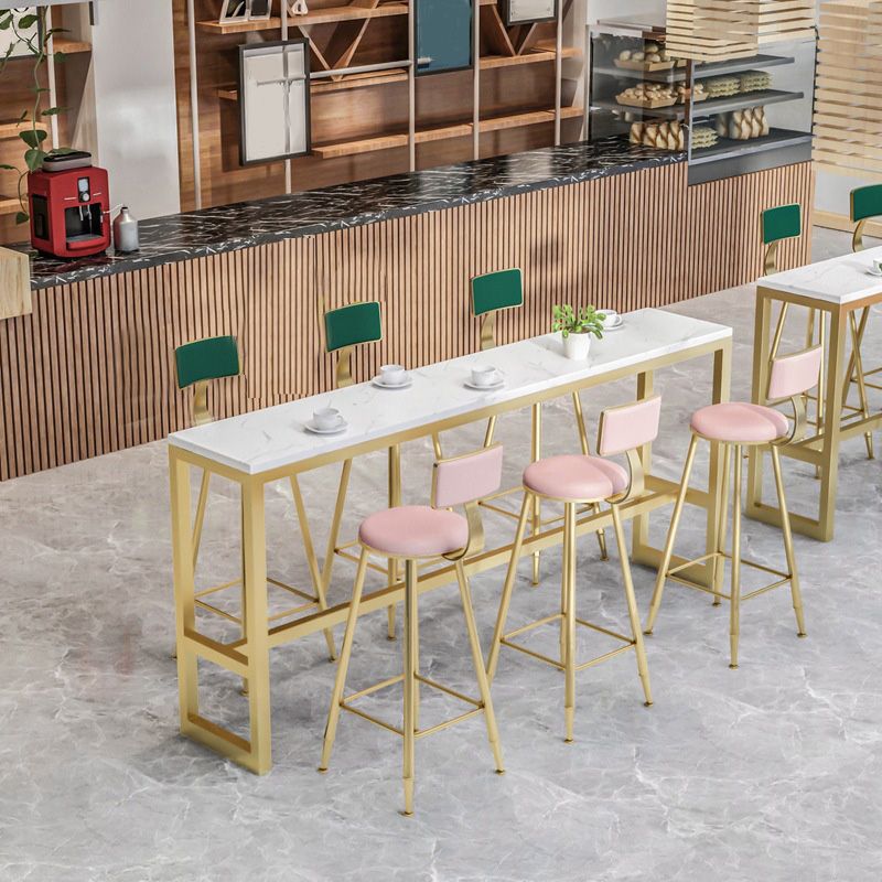 Modern Bar-height Table White Stone Top Fixed Pub Table for Patio