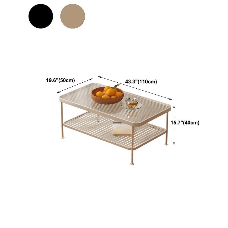 Modern Rectangle Cocktail Table with Glass Top and 4 Iron Legs