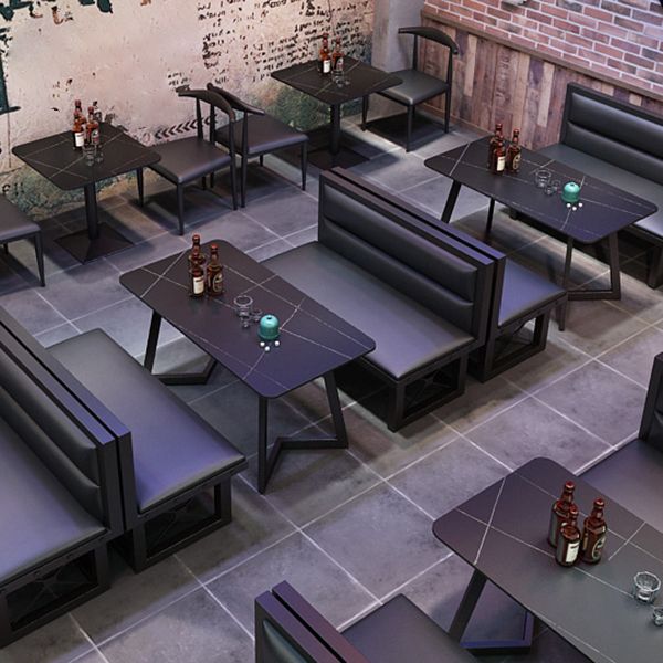 Tavolo da cucina da cucina in pietra sinterita industriale tavolo da base in metallo nero per sala da pranzo