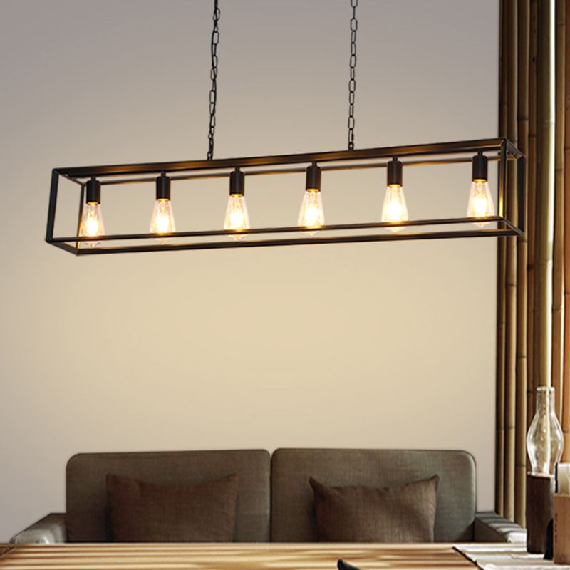 Black/Brass Rectanglengle Island Canderant Classic Metal 5/6 Bulbi Sala da pranzo Assiciare Luce a soffitto