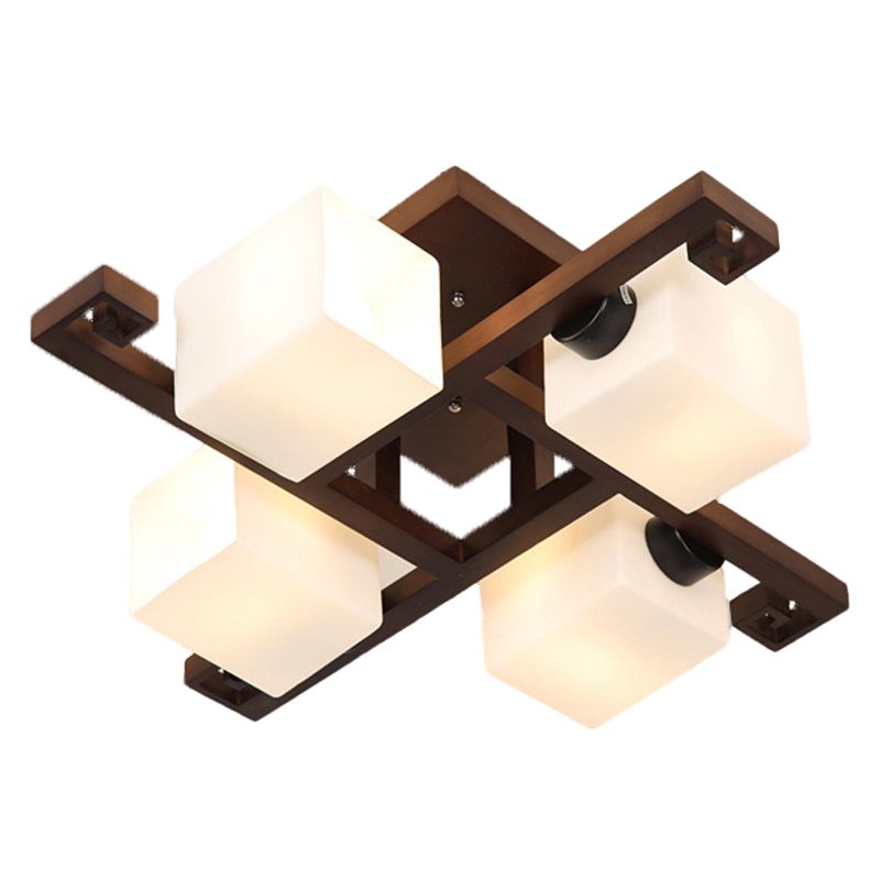 Modern Style Ball Shape Flush Mount Wood Ceiling Light in Brown for Living Room