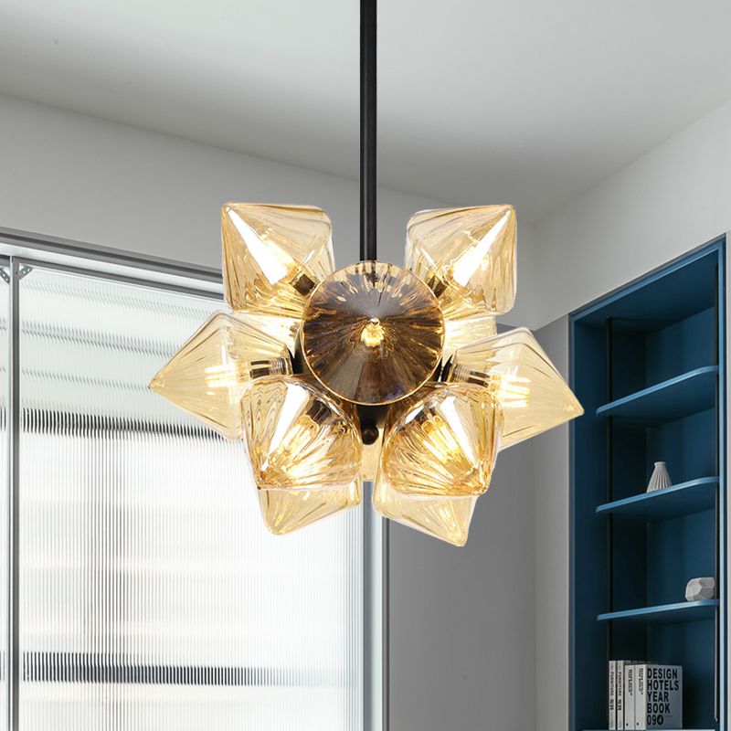 Black / Chrome Prism Semi Flush Light Vintage vintage Clear / Amber Verre 9/12 lumières Laume de vie de salon